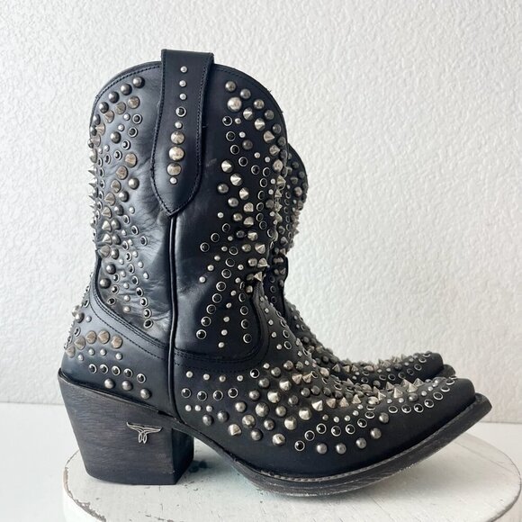 Lane DOLLY Womens Cowboy Bootie 9.5 Black Western Cowgirl Short Boots Bling Stud - Picture 2 of 11